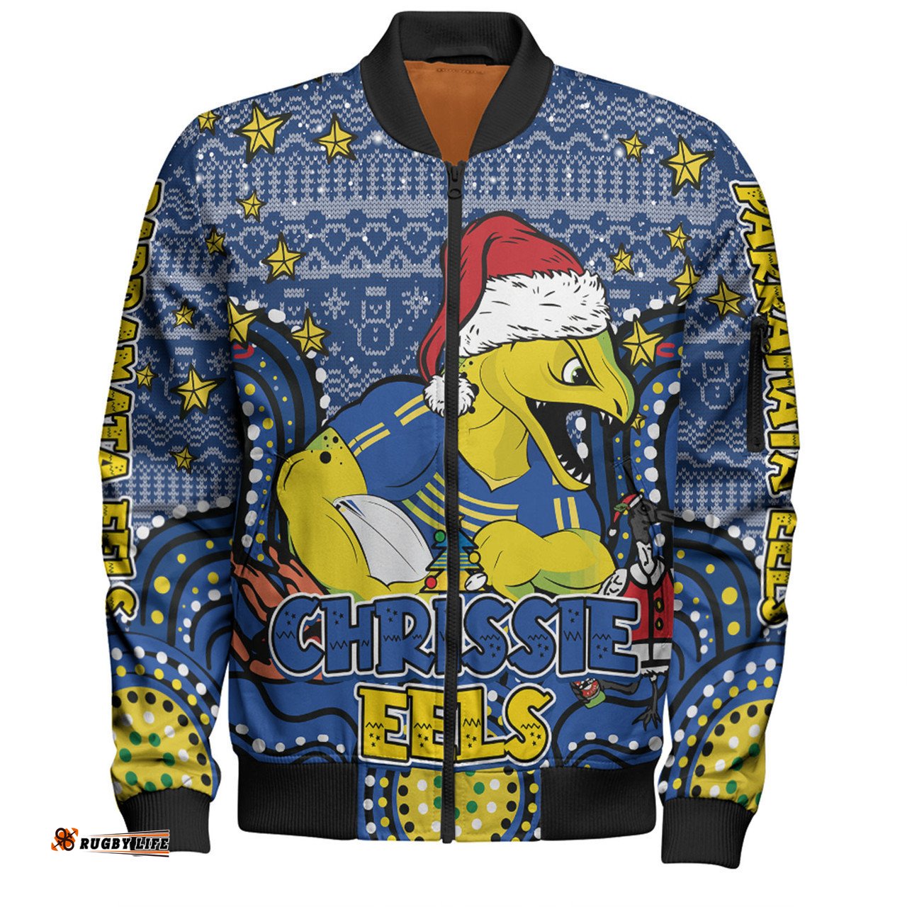 Parramatta Eels Christmas Custom Bomber Jacket - Christmas Knit Patterns Vintage Jersey Ugly Bomber Jacket