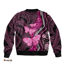 Think Pink Breast Cancer Awareness Bomber Jacket Butterfly Aboriginal Mix Polynesian Pattern