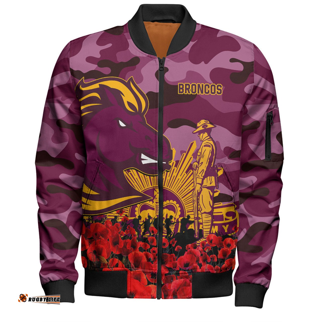 Brisbane Broncos Bomber Jacket - Brisbane Broncos Anzac Day Lest We Forget