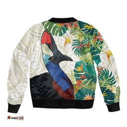 Cassowary Australia Bomber Jacket Tropical Flowers Mix Aboriginal Art