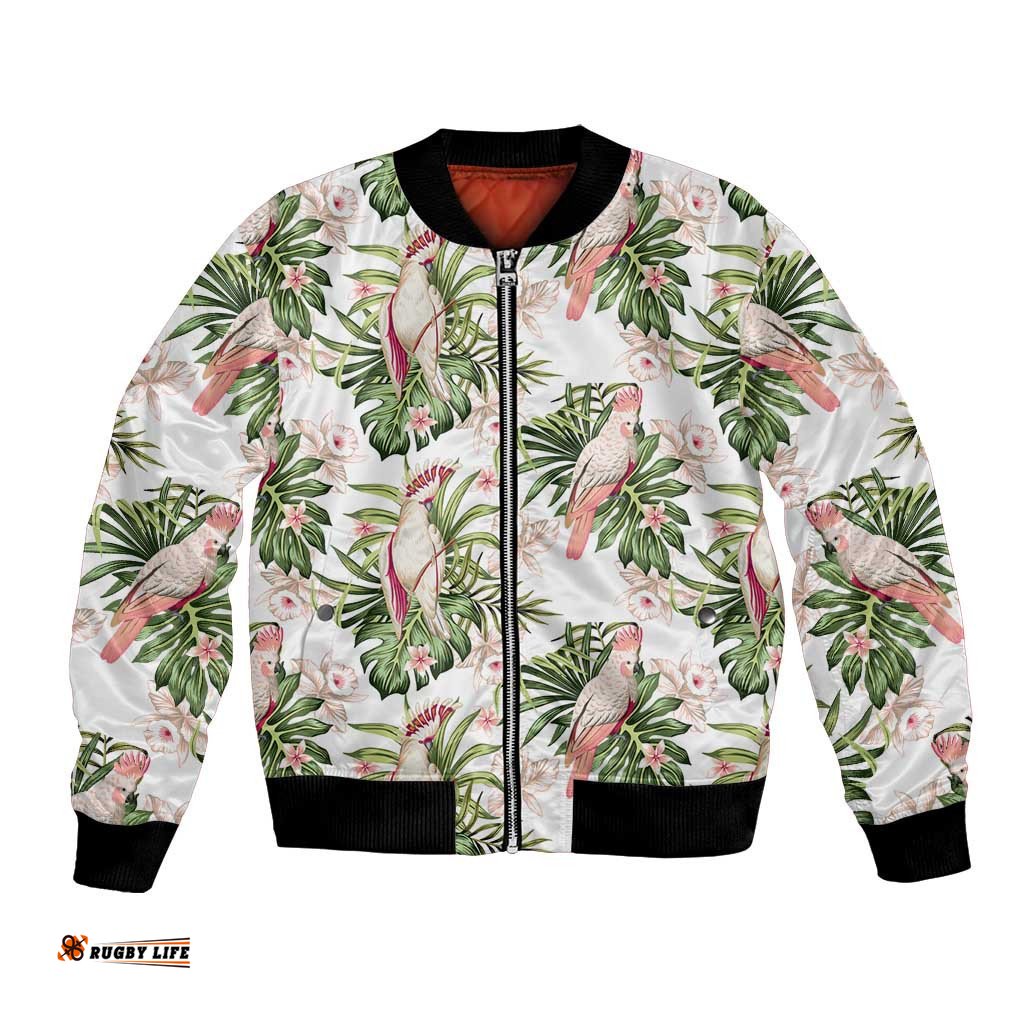 Australia Pink Cockatoo Bomber Jacket Aussie Orchids - Seamless Pattern