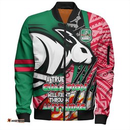 South Sydney Rabbitohs Grand Final Bomber Jacket - A True Champion Will Fight Through Anything With Polynesian Patterns