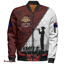 Australia Bomber Jacket - Anzac Day Poppy Flower And Barbed Wire