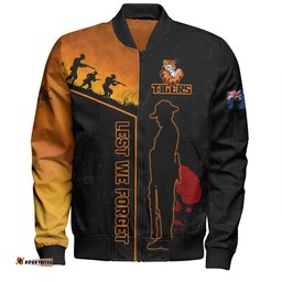 Wests Tigers Bomber Jacket - Anzac Day Lest We Forget Poppy