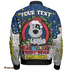 North Queensland Cowboys Christmas Custom Bomber Jacket - Merry Christmas Our Beloved Team With Aboriginal Dot Art Pattern Bomber Jacket