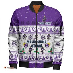 Melbourne Storm Christmas Custom Bomber Jacket - Special Ugly Christmas Bomber Jacket