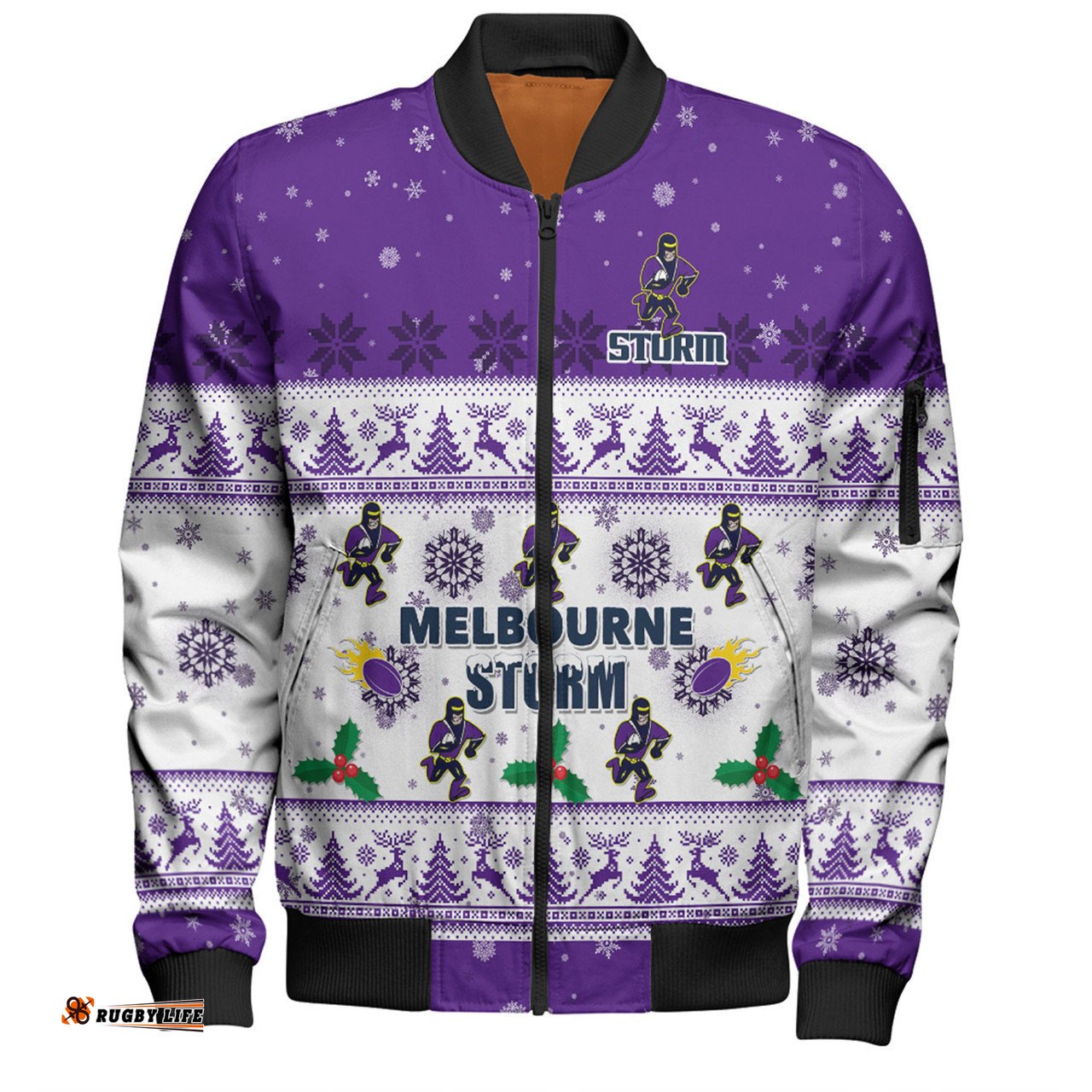 Melbourne Storm Christmas Custom Bomber Jacket - Special Ugly Christmas Bomber Jacket