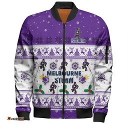 Melbourne Storm Christmas Custom Bomber Jacket - Special Ugly Christmas Bomber Jacket