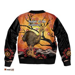 Keeper Of The Rainforest Cassowary Bomber Jacket Aboriginal Art
