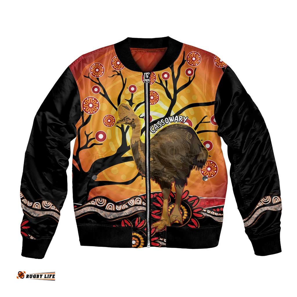 Keeper Of The Rainforest Cassowary Bomber Jacket Aboriginal Art