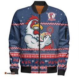 Sydney Roosters Christmas Custom Bomber Jacket - Ugly Xmas And Aboriginal Patterns For Die Hard Fan Bomber Jacket