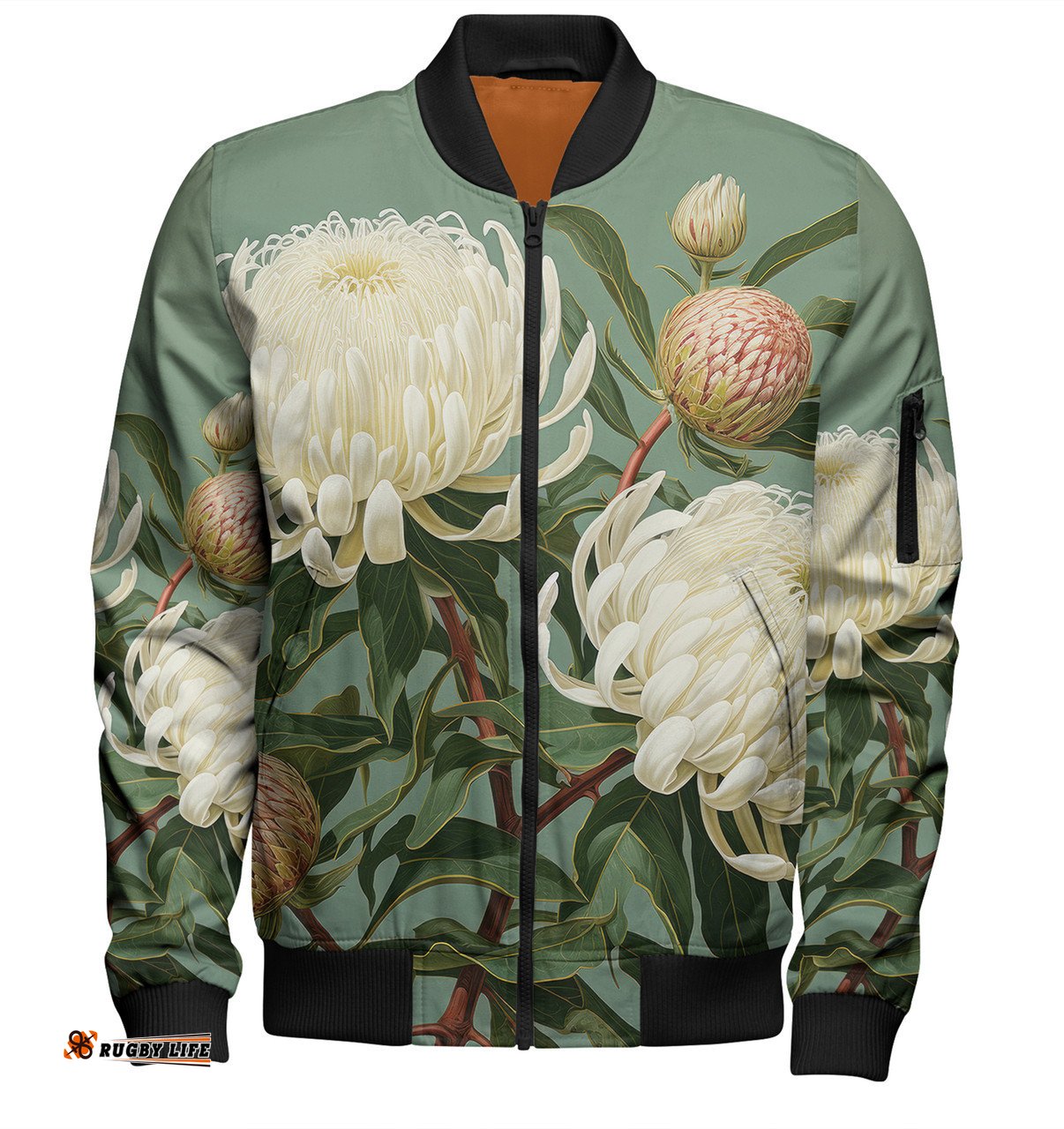 Australia Waratah Bomber Jacket - White Waratah Flowers Fine Art Ver1 Bomber Jacket