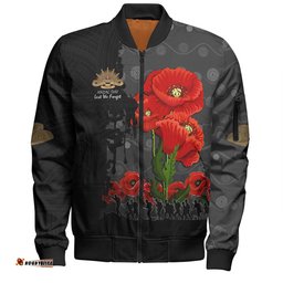Australia Anzac Day Custom Bomber Jacket - Australian And New Zealand Warriorsers In Flanders Fields Poppy Flowers V2 Bomber Jacket