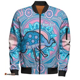 Australia Emu Aboriginal Custom Bomber Jacket - Blue Indigenous Dreamtime Emu Bomber Jacket