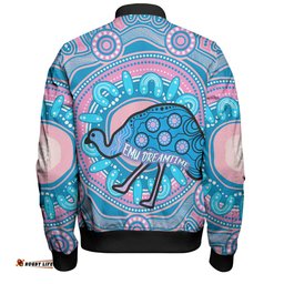 Australia Emu Aboriginal Custom Bomber Jacket - Blue Indigenous Dreamtime Emu Bomber Jacket