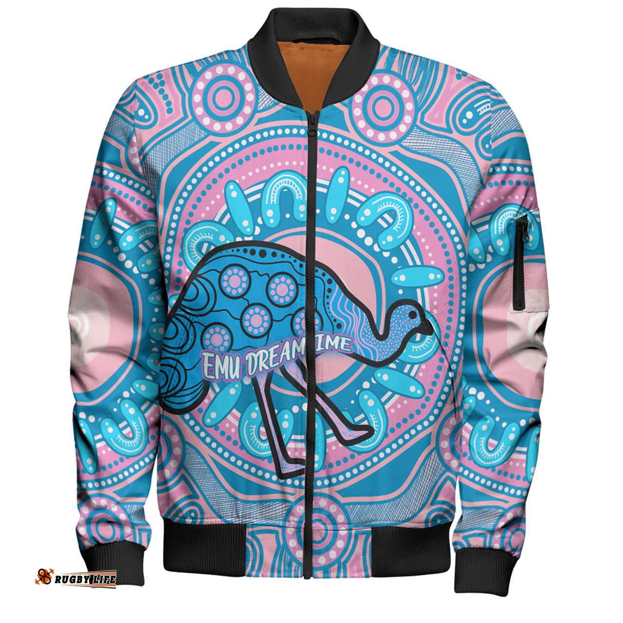 Australia Emu Aboriginal Custom Bomber Jacket - Blue Indigenous Dreamtime Emu Bomber Jacket