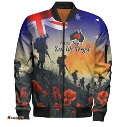 Australia Custom Bomber Jacket - Anzac Day Soldiers With Australia Flag