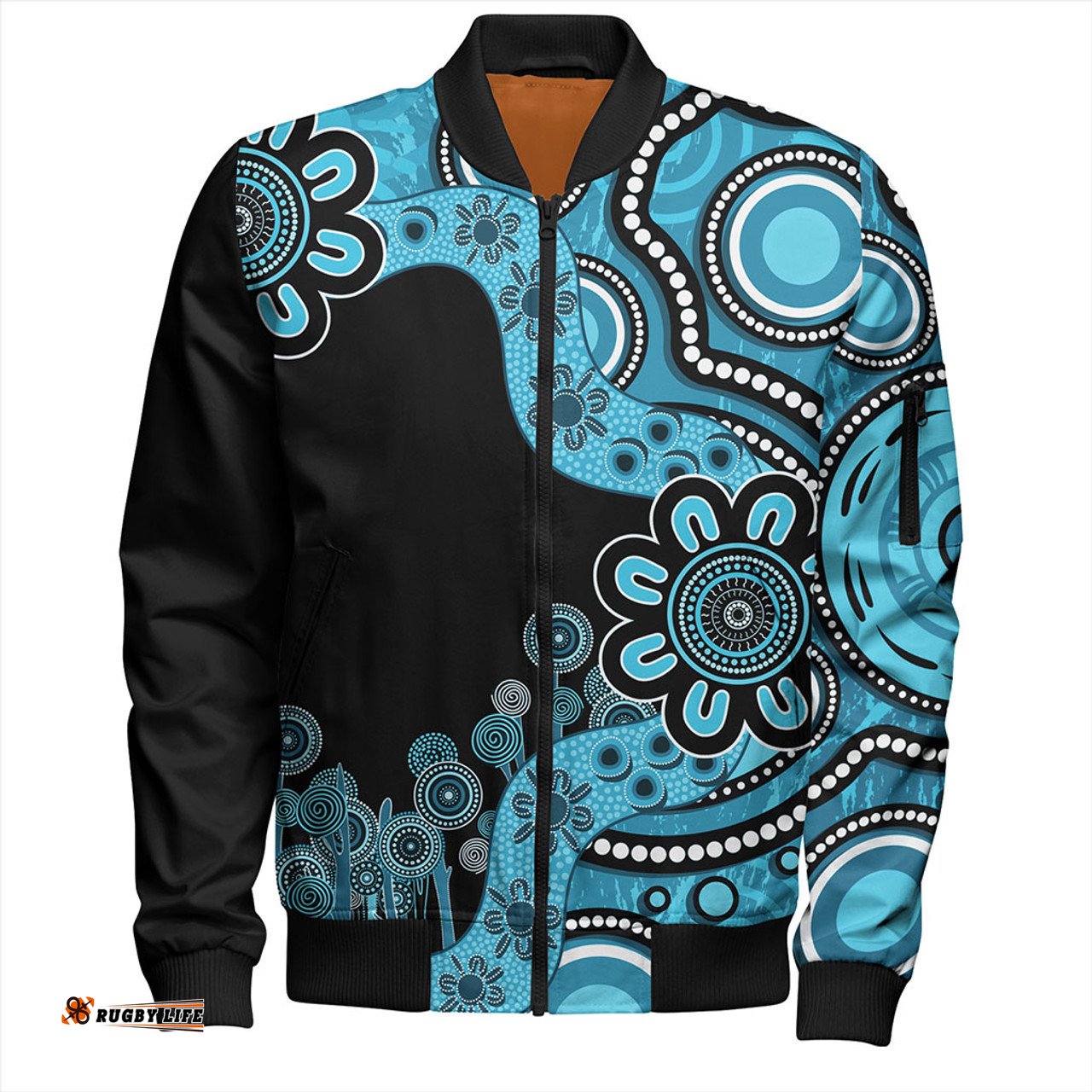 Australia Bomber Jacket Aboriginal Indigenous Dot Painting Blue