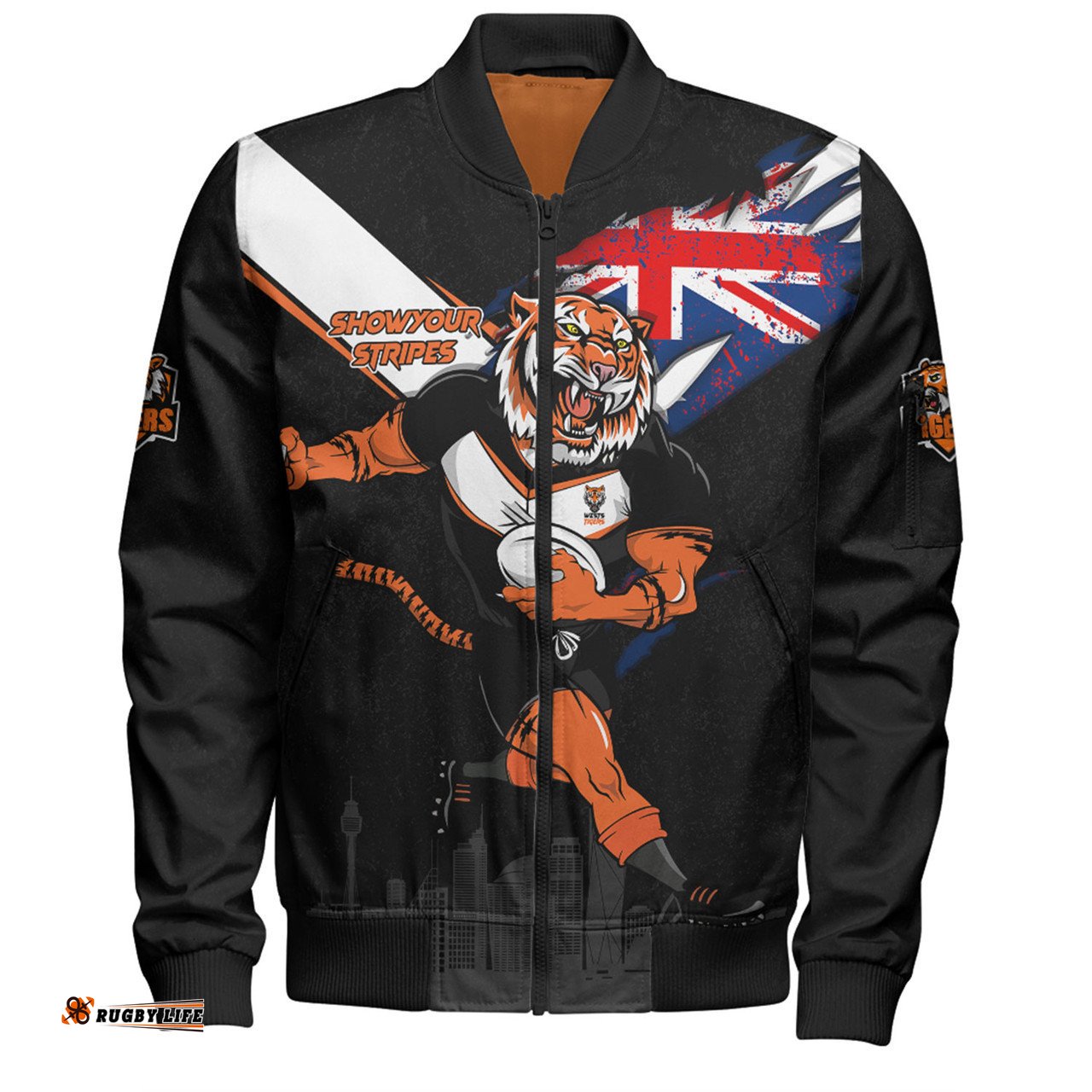 Wests Tigers Bomber Jacket Custom For Die Hard Fan Australia Flag Scratch Style