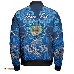 Australia Aboriginal Custom Bomber Jacket - Blue Aboriginal Dot With Fish Personalised Photo Bomber Jacket