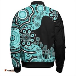 Australia Bomber Jacket Aboriginal Indigenous Dot Painting Turquoise