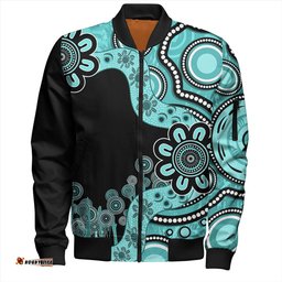 Australia Bomber Jacket Aboriginal Indigenous Dot Painting Turquoise