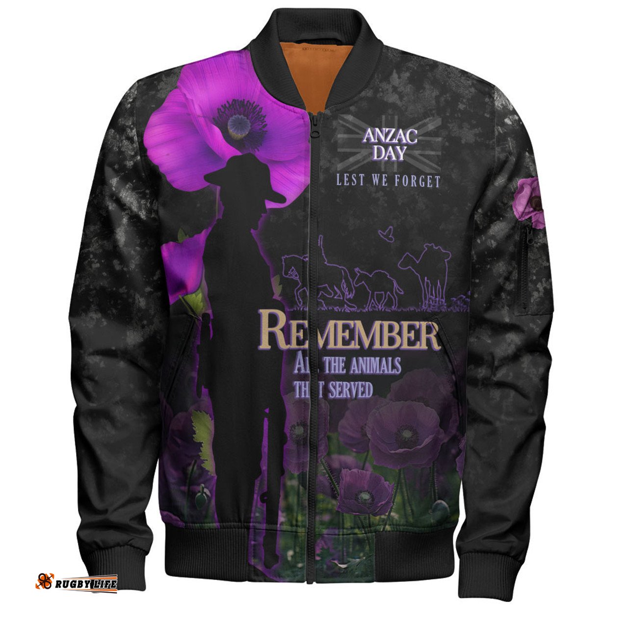 Anzac Day Bomber Jacket - Remember All Animals That Served