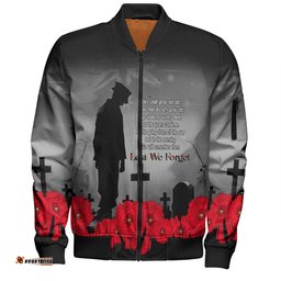 Australia Anzac Day Custom Bomber Jacket - Remembrance Day Soldier In A Red Poppies Field Bomber Jacket