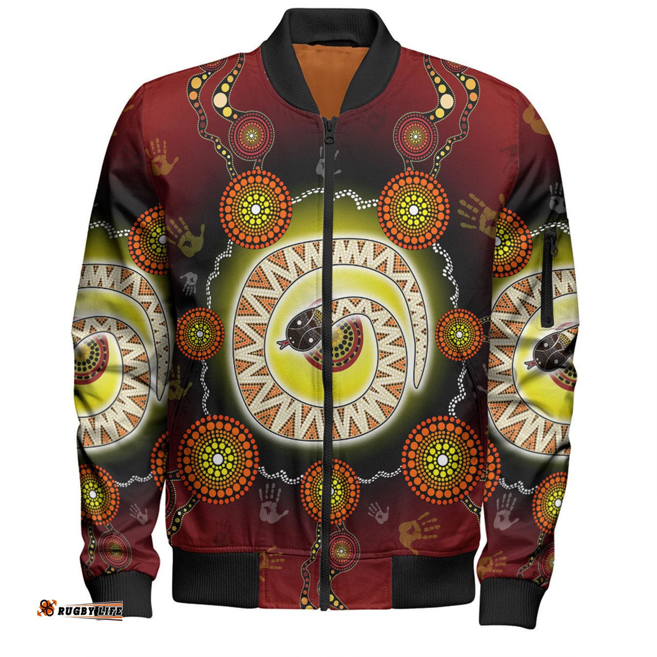 Australia Aboriginal Custom Bomber Jacket - The Rainbow Serpent Dreaming Spirit Art Bomber Jacket