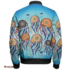 Australia Dot Painting Inspired Aboriginal Bomber Jacket - Jellyfish Art In Aboriginal Dot Style Bomber Jacket