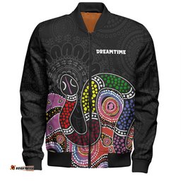 Australia Rainbow Serpent Aboriginal Custom Bomber Jacket - Dreamtime Rainbow Serpent Featuring Dot Style Bomber Jacket