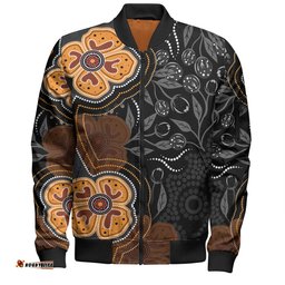 Australia Aboriginal Bomber Jacket - Aboriginal Dot Art With Bush Flowers Bomber Jacket