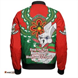 South Sydney Rabbitohs Bomber Jacket Aboriginal Inspired Naidoc Symbol Pattern