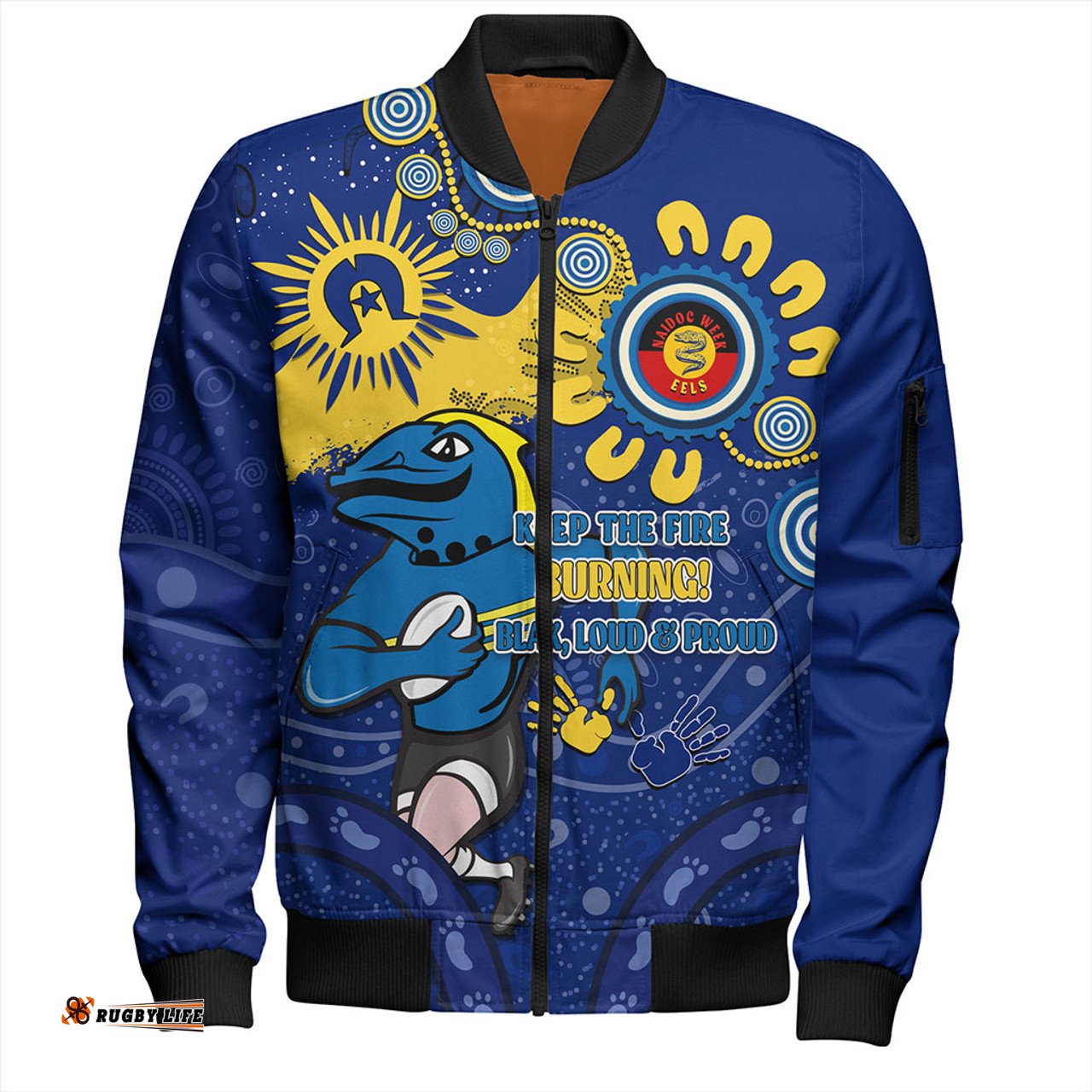 Parramatta Eels Bomber Jacket Aboriginal Indigenous Naidoc Week Dreamtime Dot Painting With Flag