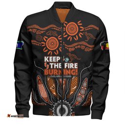 Australia Bomber Jacket Naidoc Week 2024 Indigenous Keep The Fire Burning Aboriginal Gum Leaf Painting