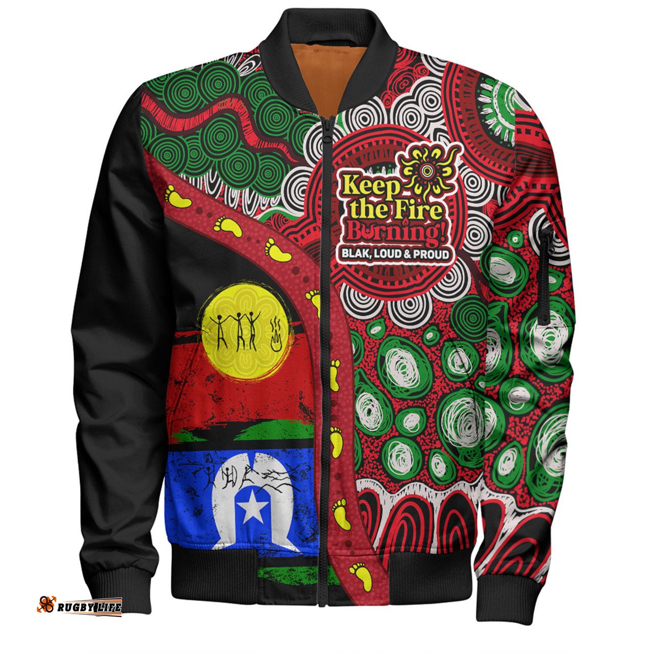 Australia Bomber Jacket Naidoc Week Indigenous Culture Inspired Dot Art Painting With Hunting