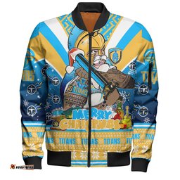 Gold Coast Titans Christmas Custom Bomber Jacket - Gold Coast Titans Santa Aussie Big Things Bomber Jacket