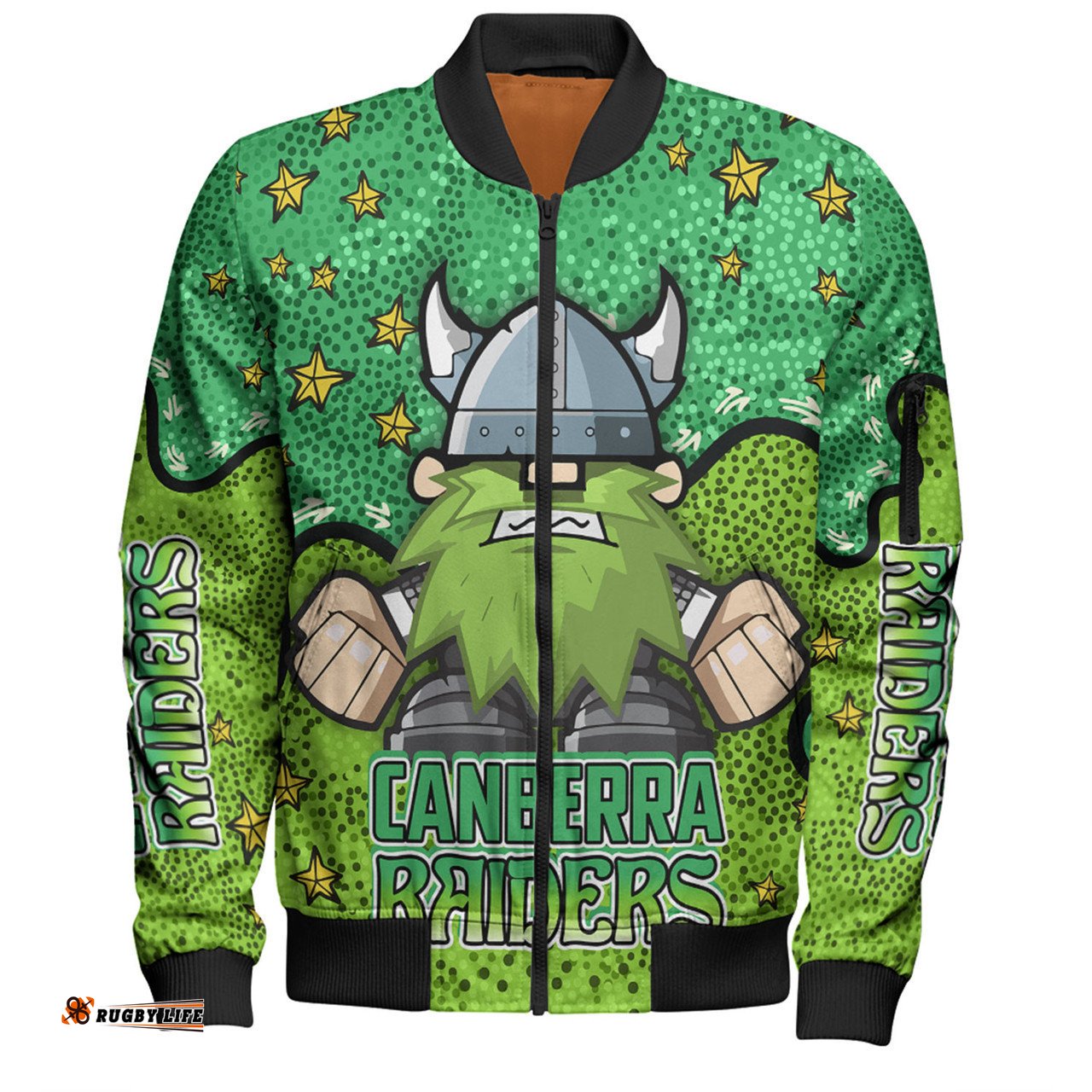 Canberra Raiders Custom Bomber Jacket - Team With Dot And Star Patterns For Tough Fan Bomber Jacket