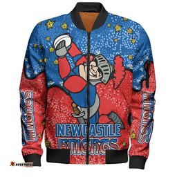 Newcastle Knights Custom Bomber Jacket - Team With Dot And Star Patterns For Tough Fan Bomber Jacket