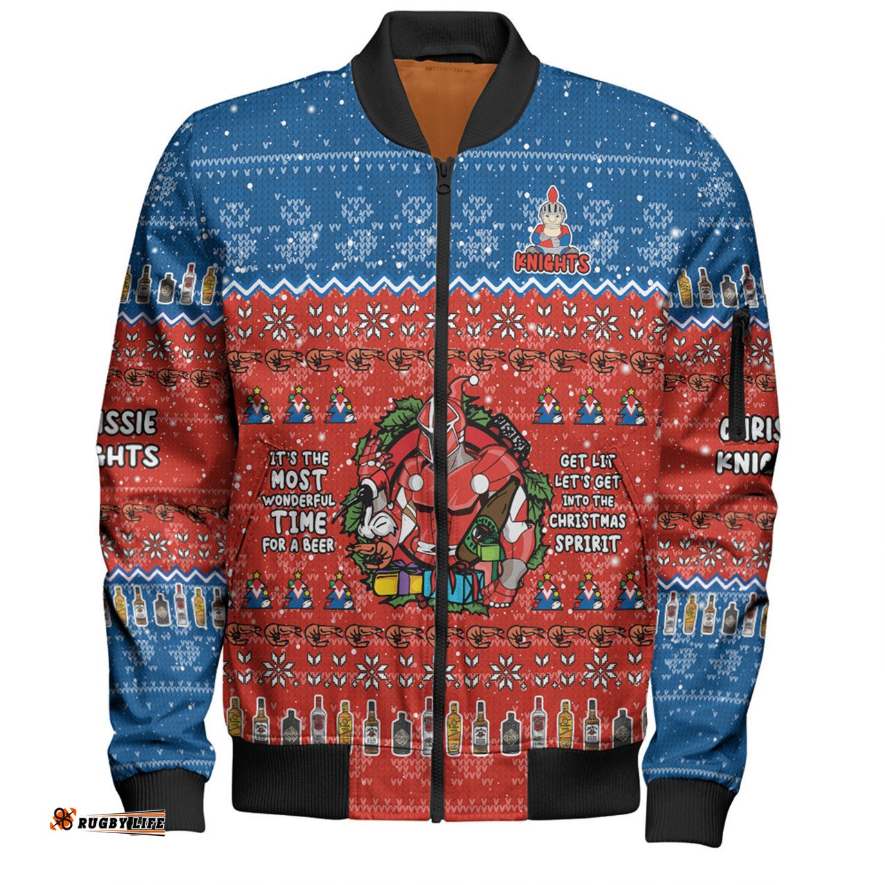 Newcastle Knights Christmas Custom Bomber Jacket - Chrissie Spirit Bomber Jacket