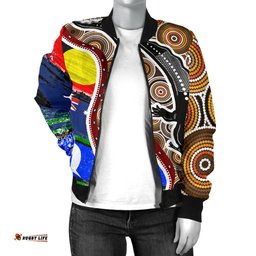 Women's Bomber Jacket - Australian Aboriginal Crocodile With NAIDOC Flags