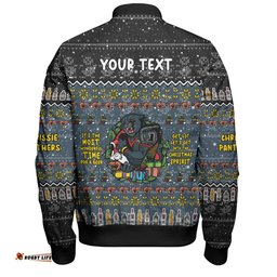 Penrith Panthers Christmas Custom Bomber Jacket - Chrissie Spirit Black Bomber Jacket