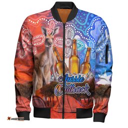 Australia Kangaroo Aboriginal Camping Custom Bomber Jacket - Aussie Outback Camping with Beer Bomber Jacket