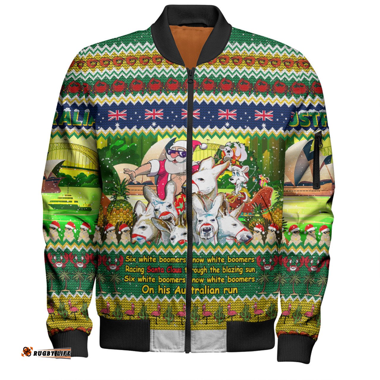 Australia Christmas Custom Bomber Jacket - Six White Boomers Bomber Jacket