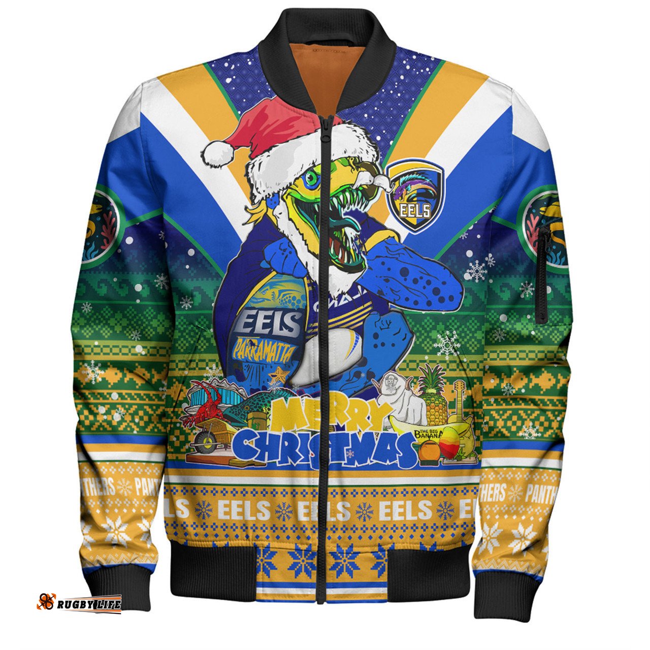 Parramatta Eels Christmas Custom Bomber Jacket - Parramatta Eels Santa Aussie Big Things Christmas Bomber Jacket