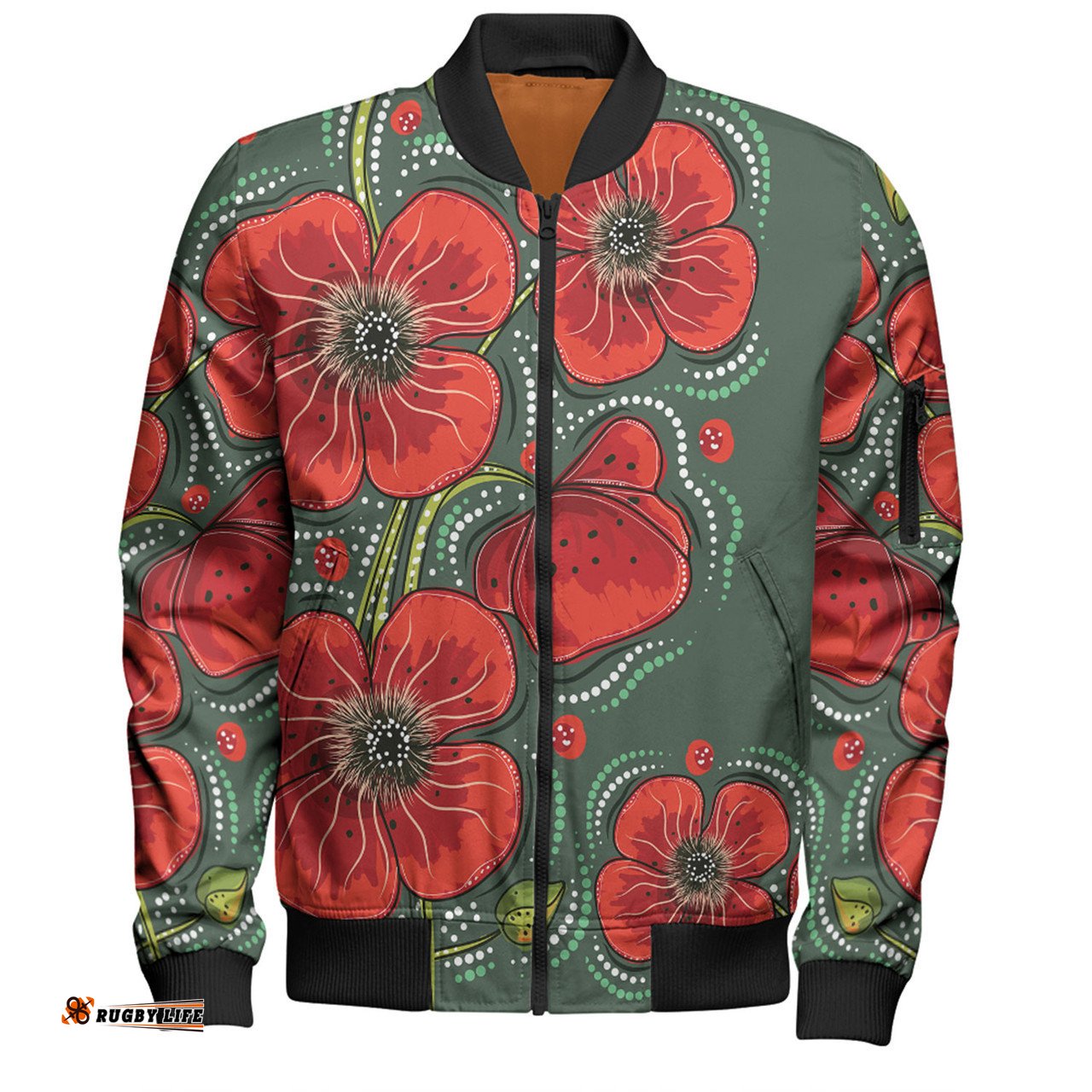 Australia Aboriginal Bomber Jacket - Aboriginal Style Australian Poppy Flower Background Bomber Jacket