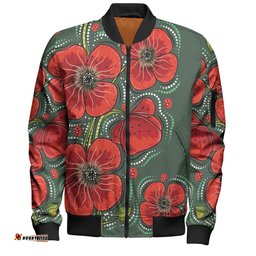 Australia Aboriginal Bomber Jacket - Aboriginal Style Australian Poppy Flower Background Bomber Jacket