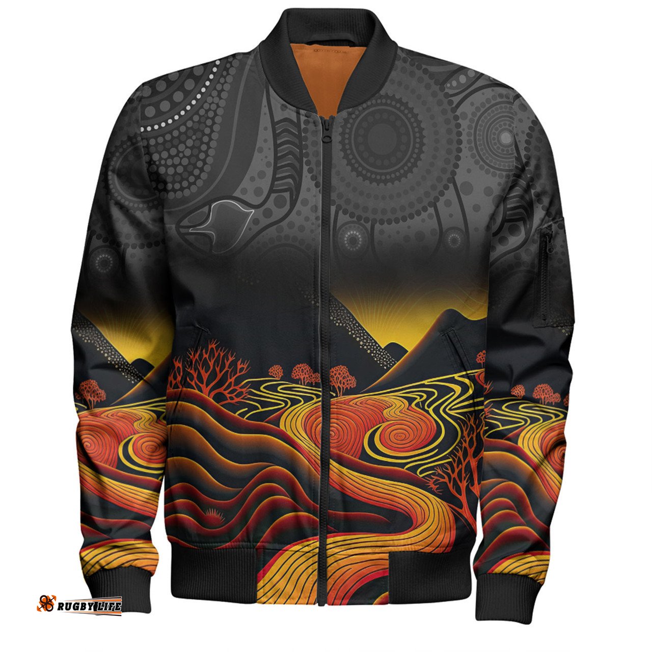 Australia Aboriginal Custom Bomber Jacket - Rainbow Serpent Dreamtime Land Art Inspired Bomber Jacket
