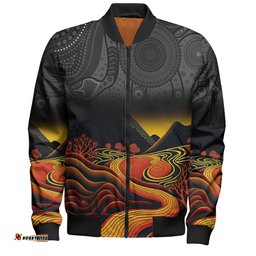 Australia Aboriginal Custom Bomber Jacket - Rainbow Serpent Dreamtime Land Art Inspired Bomber Jacket