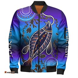 Australia Fishing Aboriginal Fishing Custom Bomber Jacket - Hooked On Fishing With Aboriginal Patterns Bomber Jacket